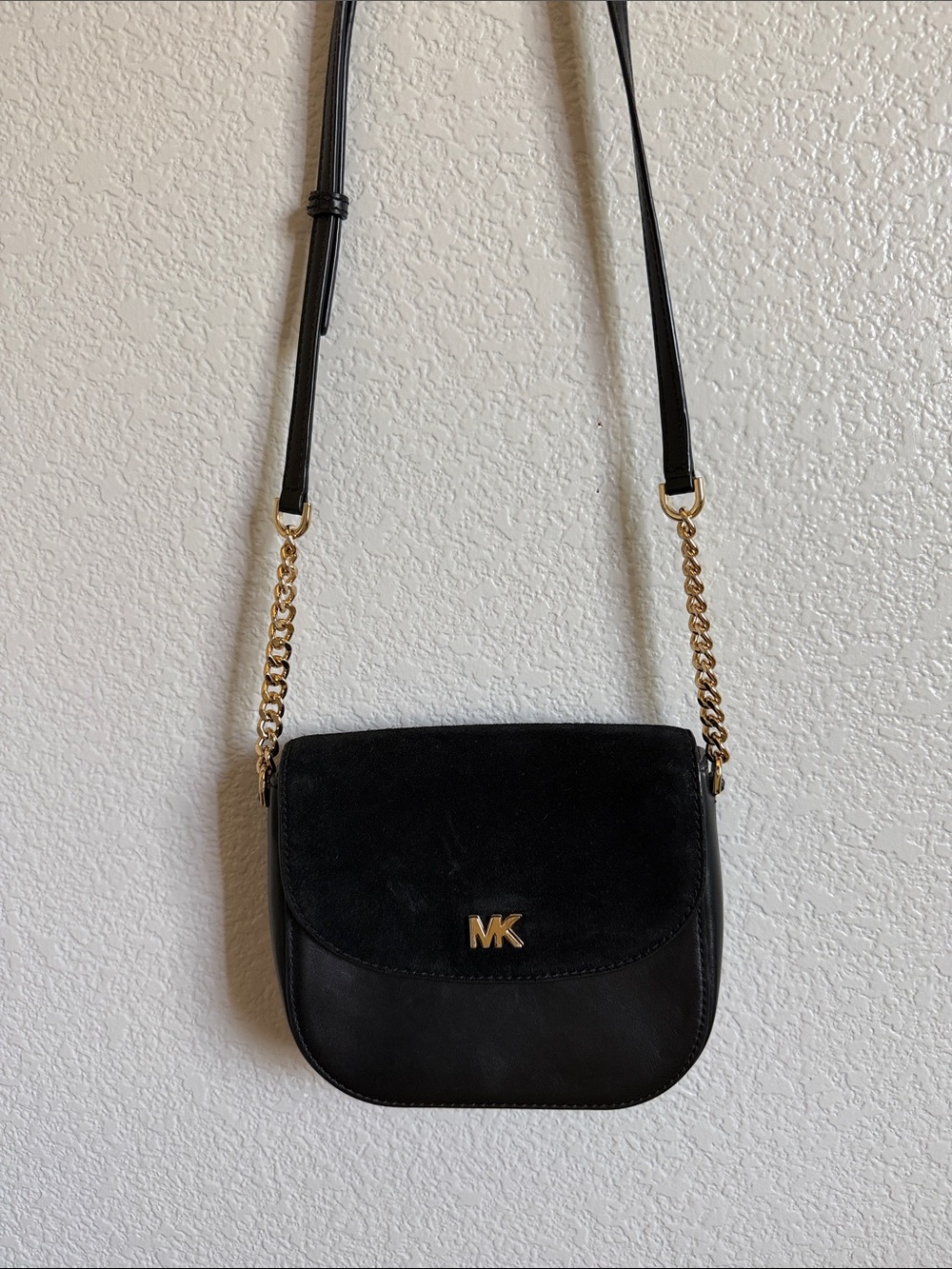 MICHAEL Michael Kors Black Suede & Leather Crossbody with Gold Chain